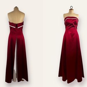 DaVinci Satin Red Strapless A-Line Gown Dress Maxi Prom Bridal Holiday Christmas